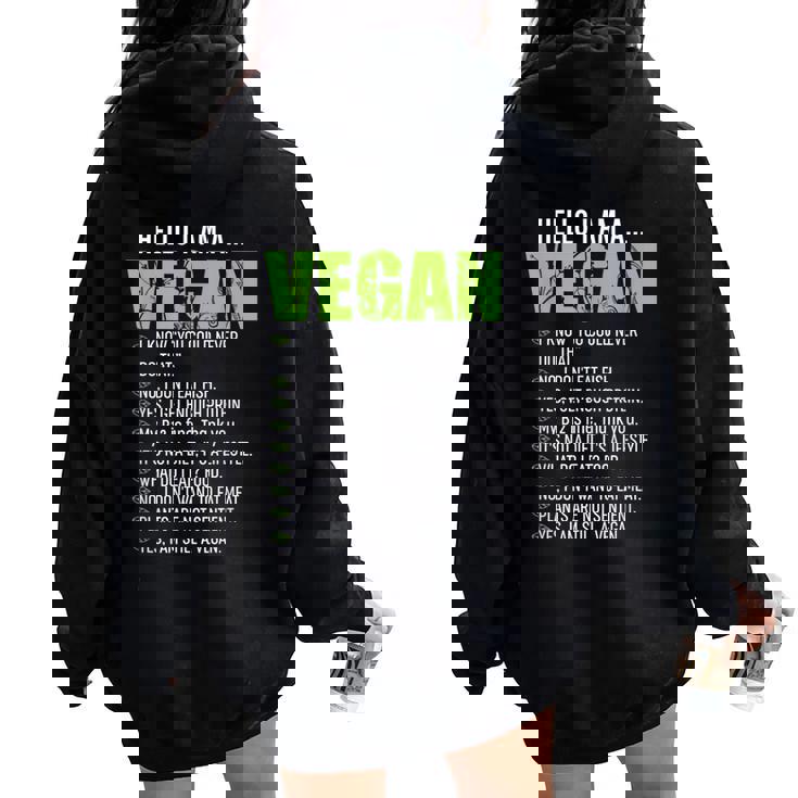 Citazioneegetariana Sarcastica Divertente Hello I'm Aegan Felpa con cappuccio oversize da donna con stampa posteriore