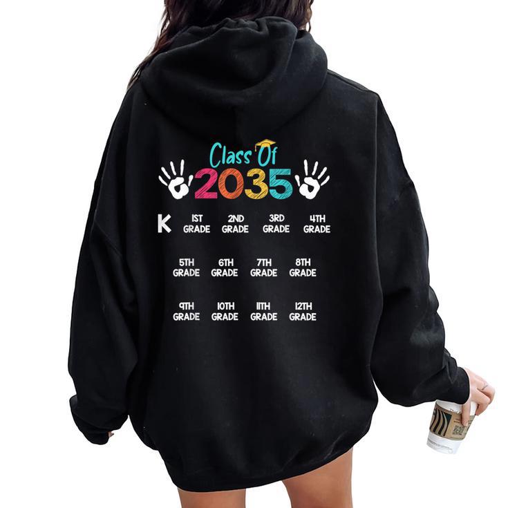 Class Of 2035 Grow With Me Handprint Kindergarten 12Th Grade Women Oversized Hoodie Back Print