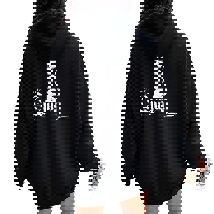 Classic Chess And Cat Kitty Queen E Da Felpa con cappuccio oversize da donna con stampa posteriore