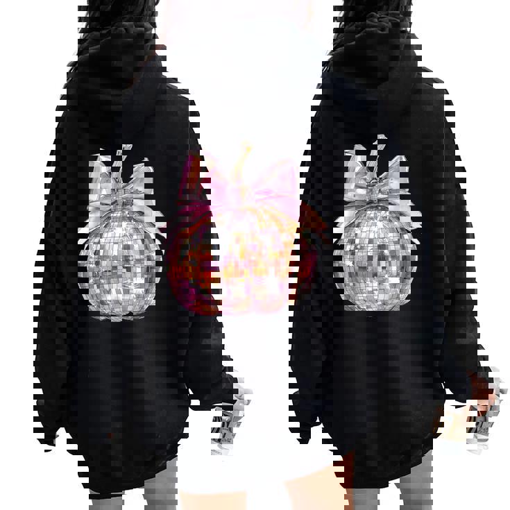 Coquette Pumpkin Patch Disco Ball Pumpkin Bow Aesthetic Girl Women Oversized Hoodie Back Print