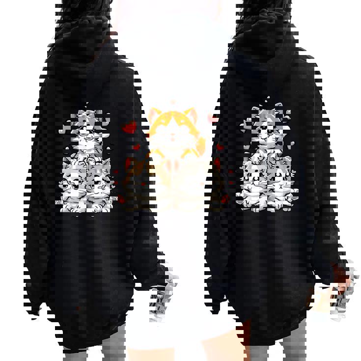 Cute Kawaii Cats Neko Kitten Cat Lover Girl Women Oversized Hoodie Back Print