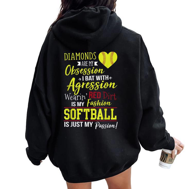 Cute Softball Is My Passion Girls Softball Player Women Oversized Hoodie Back Print Monsterry