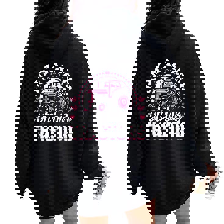 Cute Tractor Pink Just A Girl Who Loves Tractors Felpa con cappuccio oversize da donna con stampa posteriore