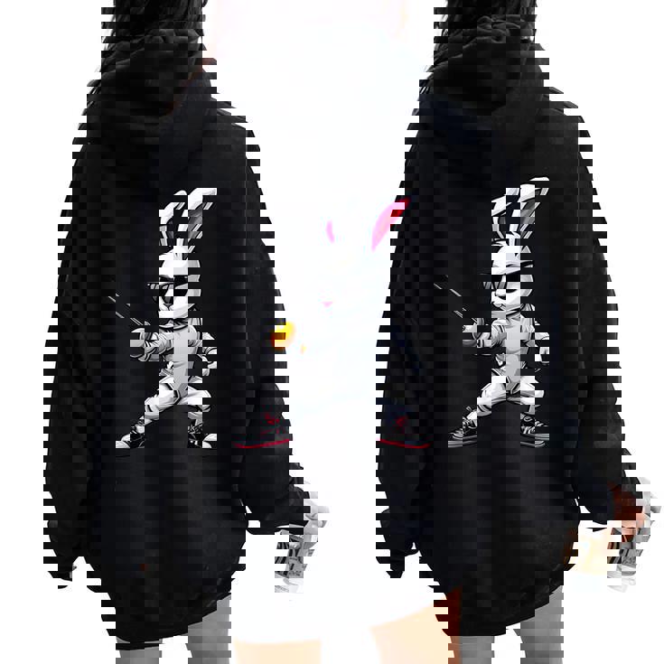 Divertente Scherma Giocatore Coniglietto Bambini Donne Uomini Pasqua Scherma Felpa con cappuccio oversize da donna con stampa posteriore