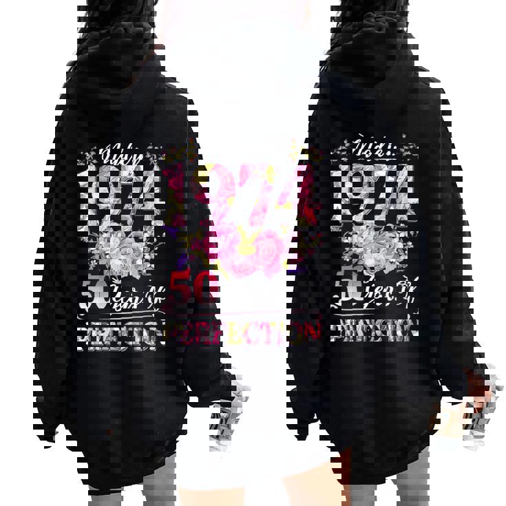 Donna 50 Anni Made In 1974 Compleanno Floreale 50° Compleanno Donne Con Collo A Felpa con cappuccio oversize da donna con stampa posteriore