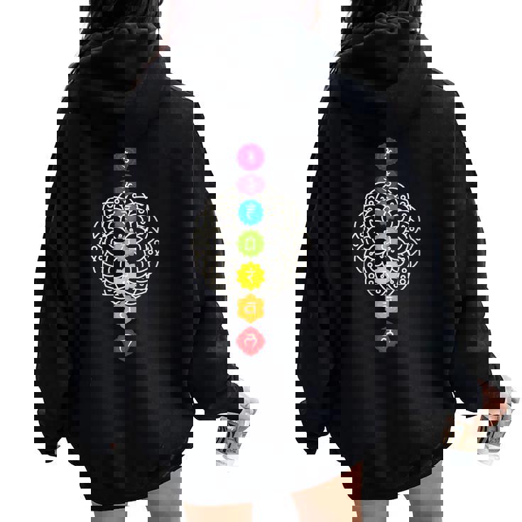 Donna Mandala Dei 7 Chakra I Sette Chakra Goa Yoga Con Collo A Felpa con cappuccio oversize da donna con stampa posteriore