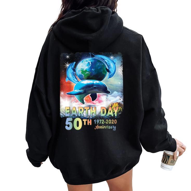 Earth Day 50Th Anniversary Save The Dolphins Retro Womens Women Oversized Hoodie Back Print