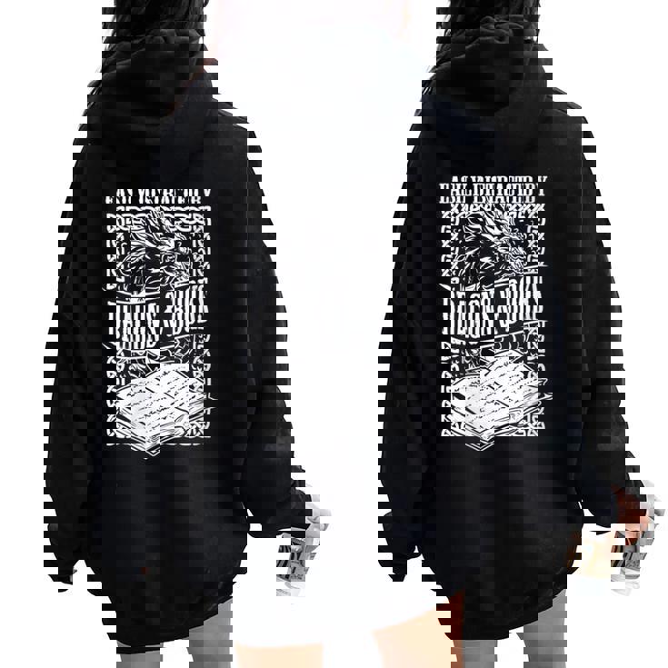 Facilement Distrait Par Les Illustrations Dragons & Books Sweat à capuche oversize pour femme avec imprimé dans le dos