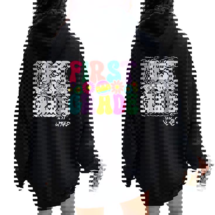 First Day Of 1St Grade Girls Teacher First Grade Vibes Women Oversized Hoodie Back Print