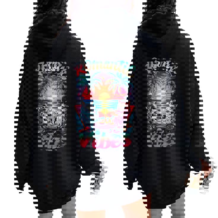Cat Couple Summer Vibes Retro Cool Cat Romantic Vibes Women Oversized Hoodie Back Print
