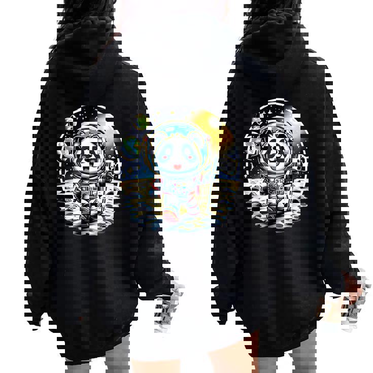 Giocosa Panda Astronauta Space Adventure Cute Cosmi Felpa con cappuccio oversize da donna con stampa posteriore