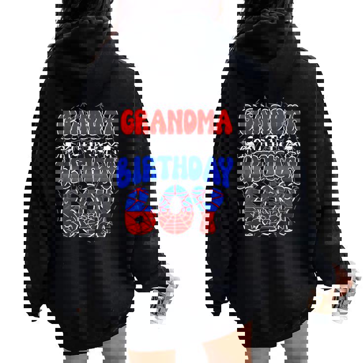Grandma Of The Birthday Spider Web Boy Family Matching Women Oversized Hoodie Back Print