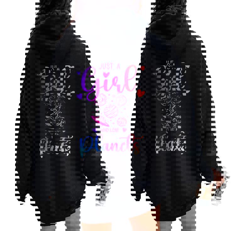 Just A Girl Who Loves Planetsestito Per Donne E Bambini Felpa con cappuccio oversize da donna con stampa posteriore