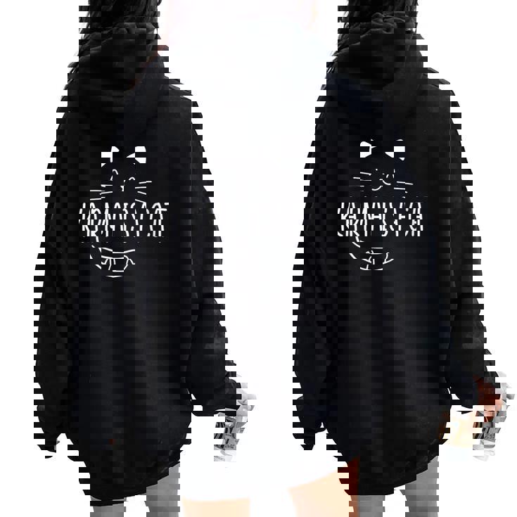 Karma Is A Cat Music Lover Fan Cat Cadeau Pour Les Amoureux Des Chats Sweat à capuche oversize pour femme avec imprimé dans le dos