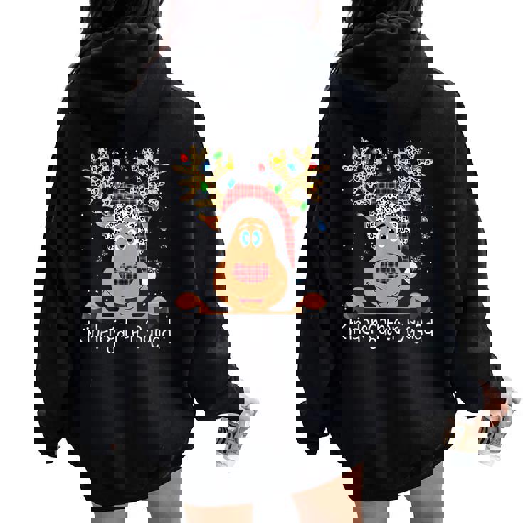 Kindergarten Squad Plaid Reindeer Santa Teacher Christmas Women Oversized Hoodie Back Print