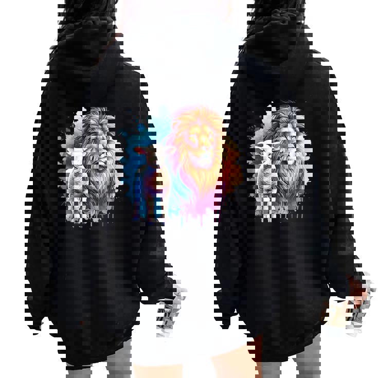 León Y Cordero Fe Hombres Cristianos Es Women Oversized Hoodie Back Print