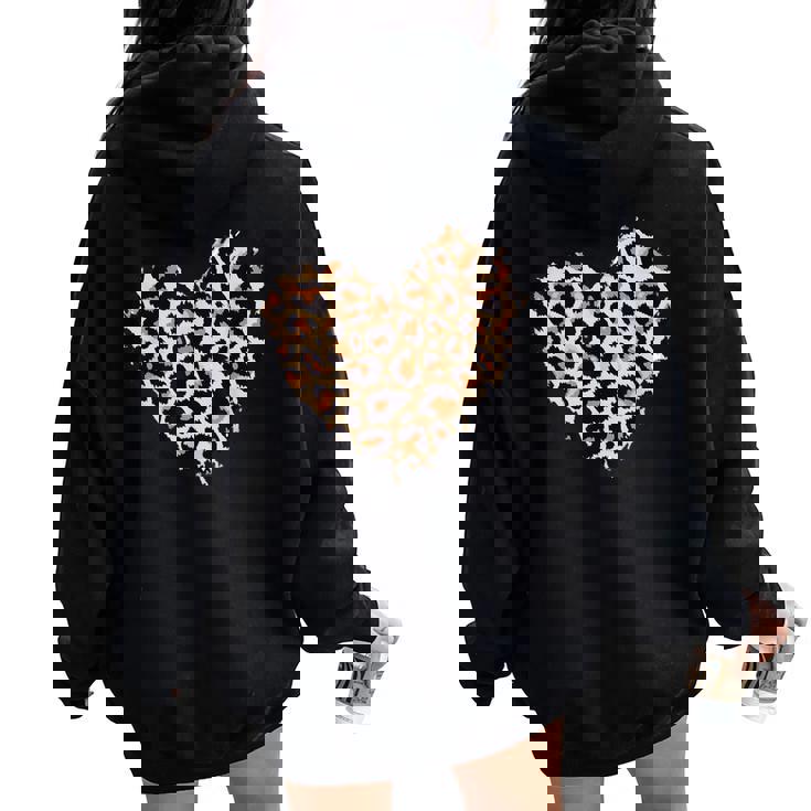 Leopard Heart Camicia Donna Ragazza Cute Graphic Leopard Heart Felpa con cappuccio oversize da donna con stampa posteriore