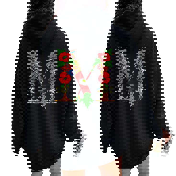 Letra M Floral Inicial M Monograma Amapola Flor Alfabeto Women Oversized Hoodie Back Print