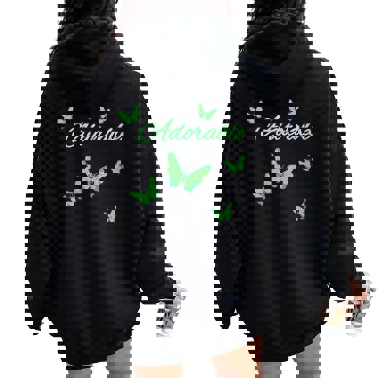 Lindo Adorable Con Mariposaserdes Cuello Women Oversized Hoodie Back Print