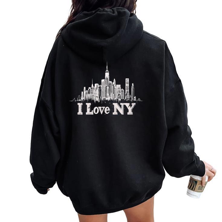 I Love Ny New Yorker Skiline New York Women Oversized Hoodie Back Print Seseable UK