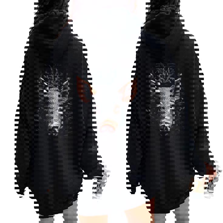 Maiale Mandala Animal Motif Illustrazione Pig Felpa con cappuccio oversize da donna con stampa posteriore