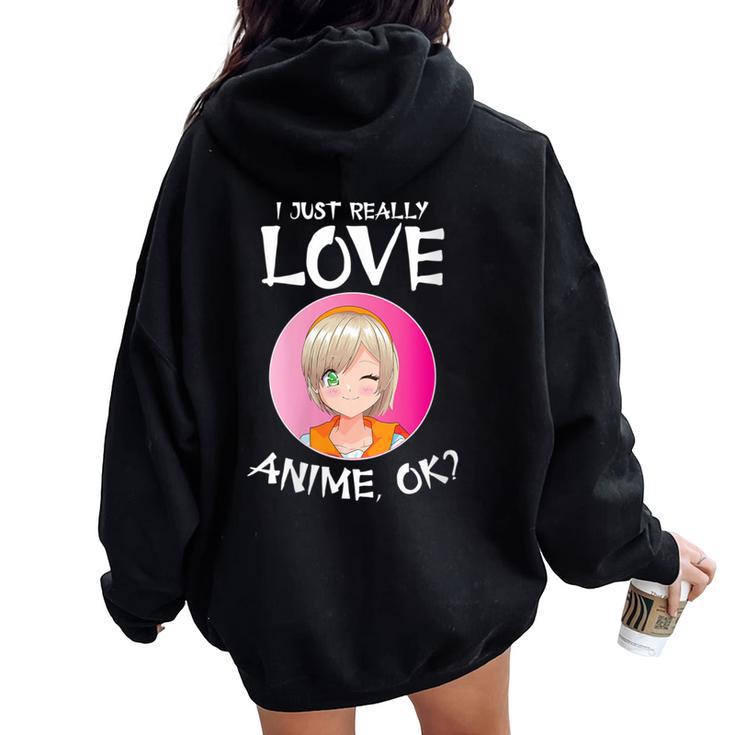 Manga Japonais Drôle Otaku Girls J'aimeraiment L'anime Sweat à capuche oversize pour femme avec imprimé dans le dos