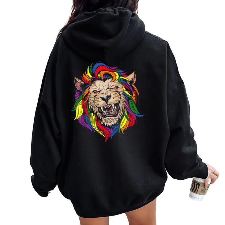 Mb35 Gay Pride Lion Lgbt Rainbow Pride Month Parade Women Oversized Hoodie Back Print