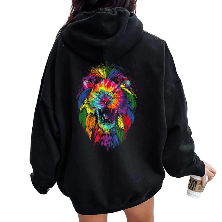 Mb35 Gay Pride Lion Lgbt Rainbow Tie Dye Pride Month Parade Women Oversized Hoodie Back Print