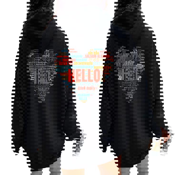 Multilingual Teacher Hello In Different Languages Women Oversized Hoodie Back Print