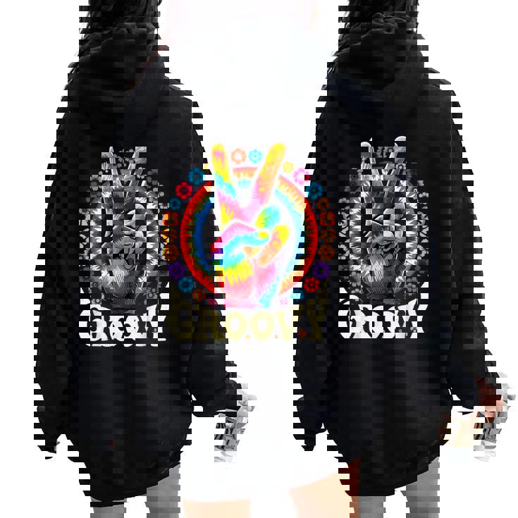 Peace Sign Love Groovy Hippie Party Women Oversized Hoodie Back Print