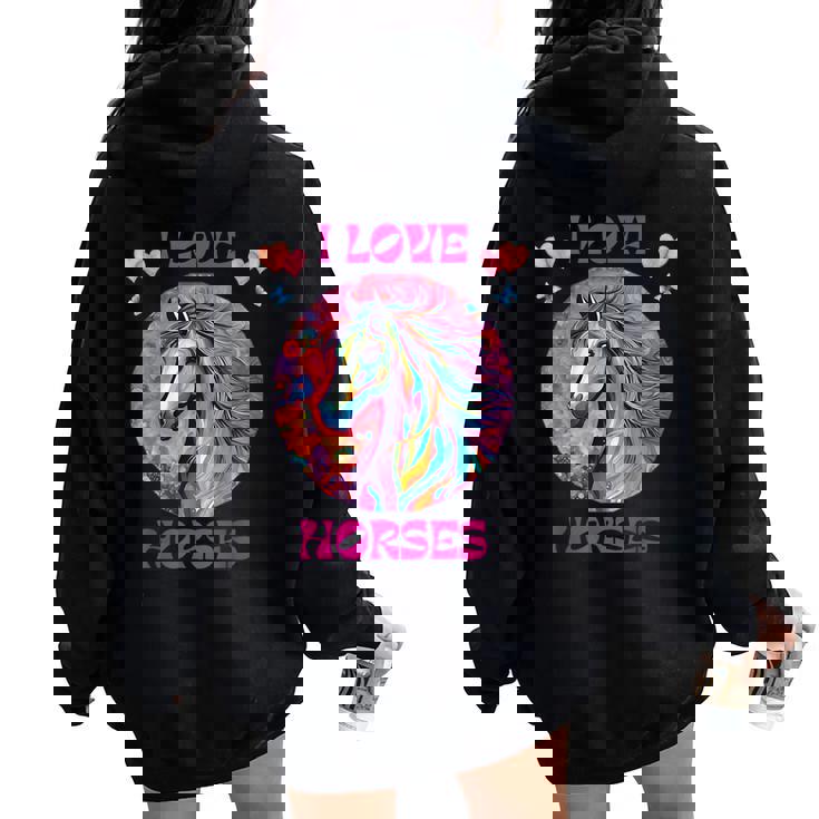 Presente De Caballo Colorido I Love Horses Women Oversized Hoodie Back Print