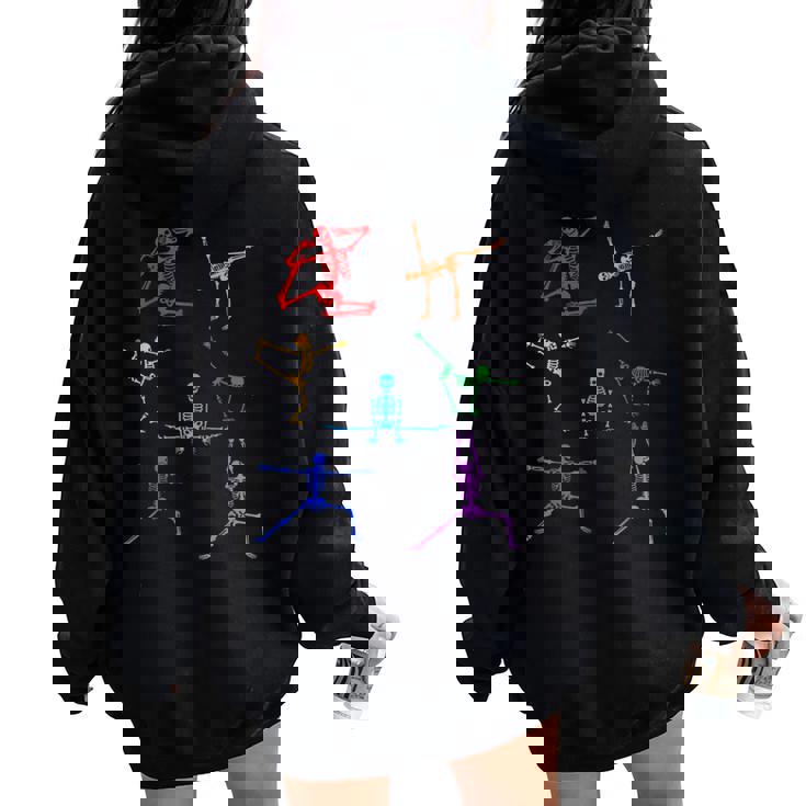 Rainbow Yoga Skeleton Exercise Bone Halloween Party Namaste Women Oversized Hoodie Back Print