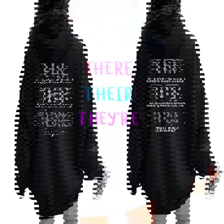There Their They're English Teacher Felpa con cappuccio oversize da donna con stampa posteriore