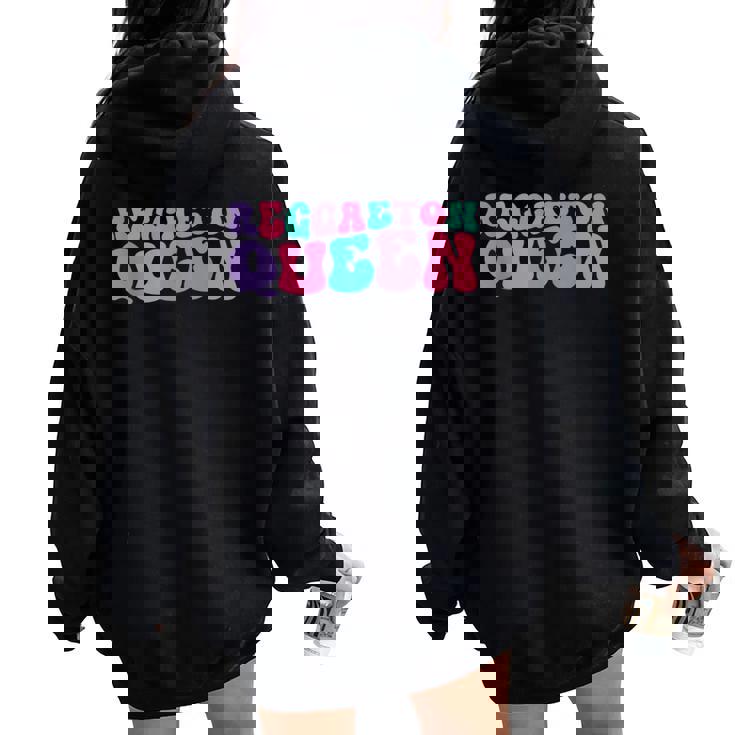 Reggaeton Queen Para Retrointage Ondulado Groovy Women Oversized Hoodie Back Print