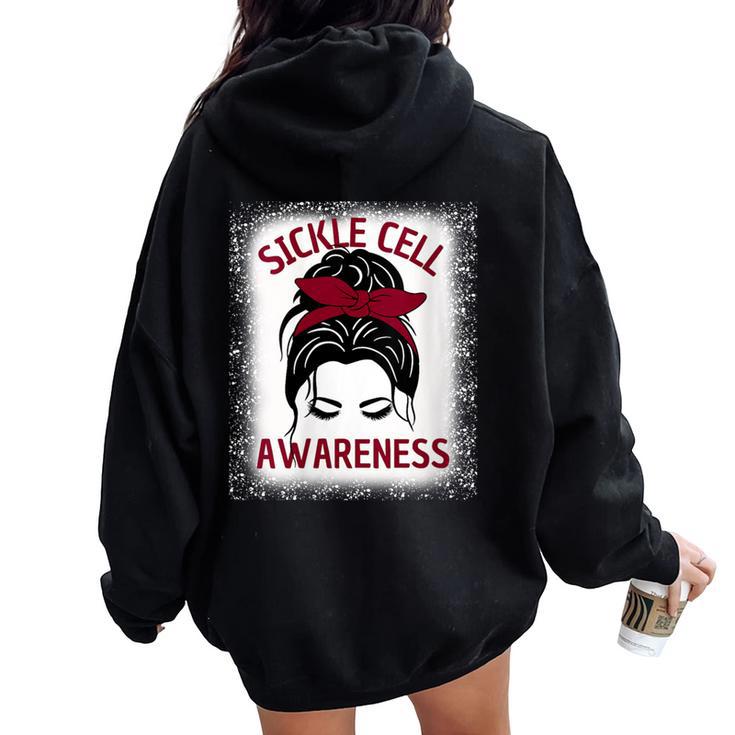 Sickle Cell Awareness Messy Bun Burgundy Ribbon Women Oversized Hoodie ...
