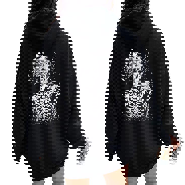 Skeleton Messy Bun Coffee Halloween Coffee Lover Mom Women Oversized Hoodie Back Print Skeleton Messy Bun Coffee Halloween Coffee Lover Mom Women Oversized Hoodie Back Print