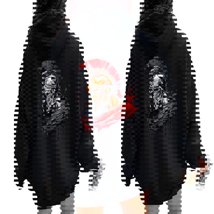 Sparta Guerriero Gladiatore Spada Roman Splash Felpa con cappuccio oversize da donna con stampa posteriore