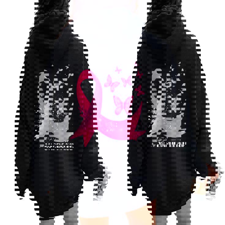 Support Squad Butterfly Pink Ribbon Breast Cancer Awareness Women Oversized Hoodie Back Print