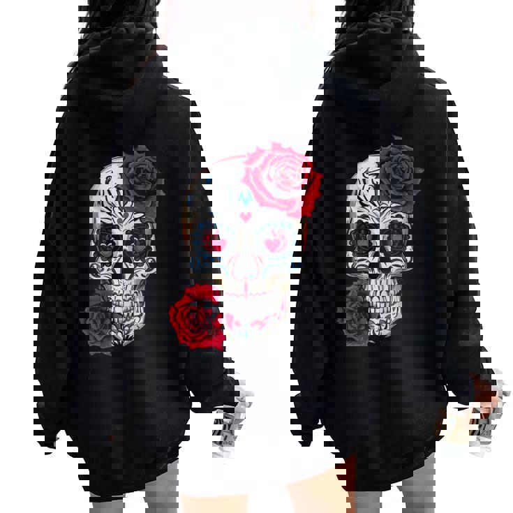 Tete De Mort Mexicaine I Dia De Los Muertos Sweat à capuche oversize pour femme avec imprimé dans le dos