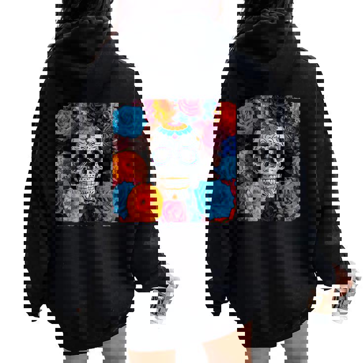 Tête De Mort Mexicaine Dia De Muertos Jour Des Morts Floral Sweat à capuche oversize pour femme avec imprimé dans le dos