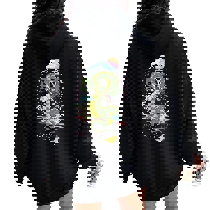 Tokyo Japon Dragon & Mt Fuji Avec Kanji Japonais Calligraphi Sweat à capuche oversize pour femme avec imprimé dans le dos