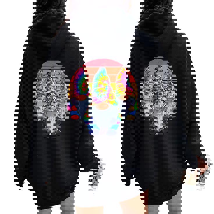 Trois Nains Hippies Nains De Paix Drôles Et Rétro Cravate Sweat à capuche oversize pour femme avec imprimé dans le dos
