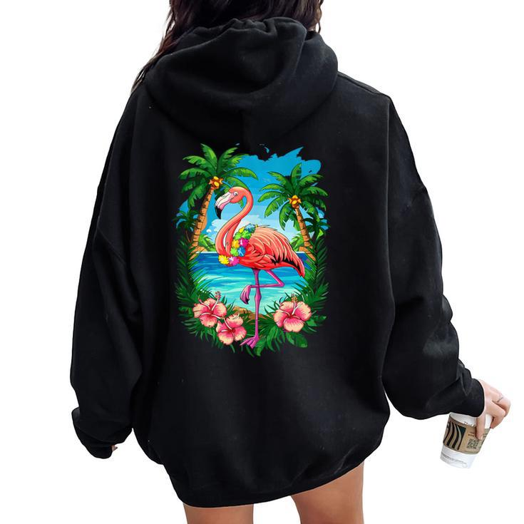 Tropical Flamingo Summer Vibes Beach For A Vacationer Women Oversized Hoodie Back Print