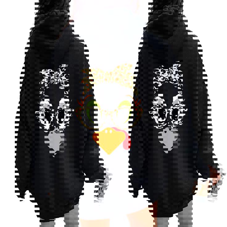 Turkey Face Leopard Headband Glasses Thanksgiving Girl Women Oversized Hoodie Back Print