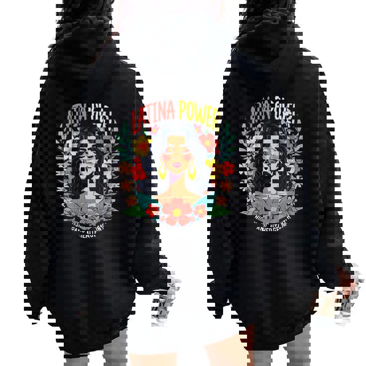 Vintage Latina Power Retro Flowers Hispanic Heritage Month Women Oversized Hoodie Back Print