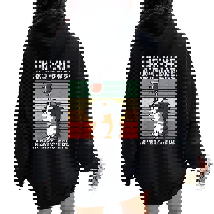 I Like Wine Bovaro Del Bernese Retrointage Cane Felpa con cappuccio oversize da donna con stampa posteriore