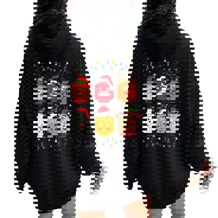 Building Brick Santa Elf Friends Christmas Boys Girls Men Women Oversized Hoodie Back Print