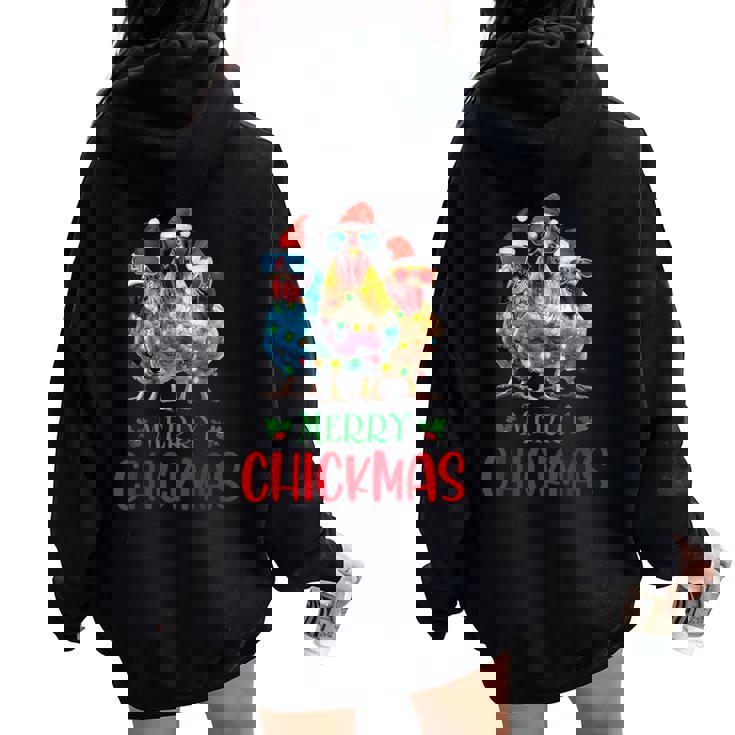 Merry Chickmas Ornament Lights Chicken Farmer Christmas Women Oversized Hoodie Back Print