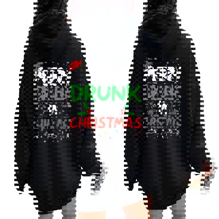 Merry Drunk I'm Christmas Santa Joke Xmas Drinking Women Oversized Hoodie Back Print