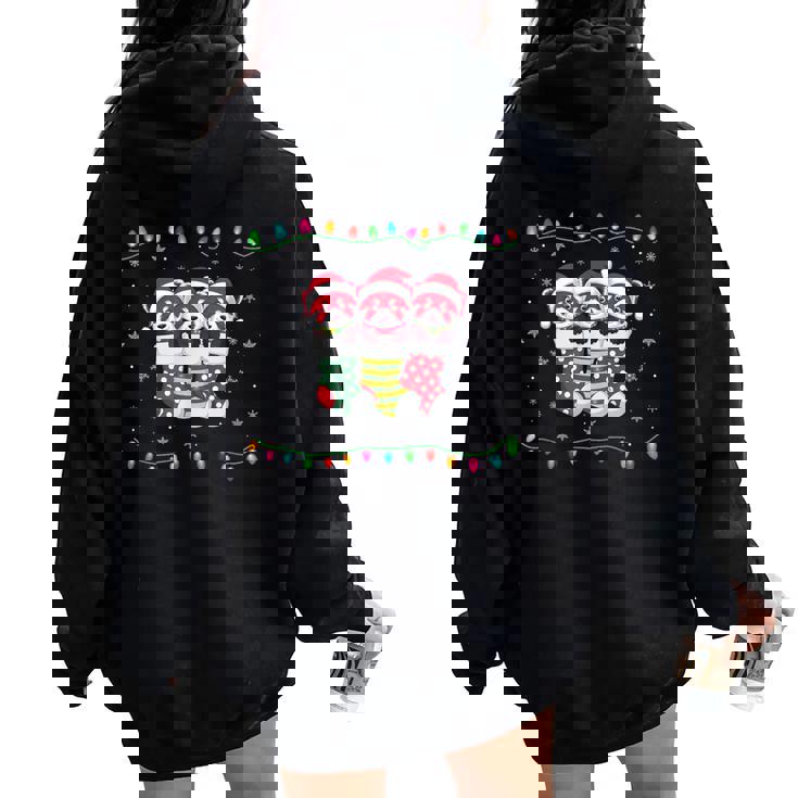 Xmas Tree Lights Red Panda In Christmas Socks Women Oversized Hoodie Back Print